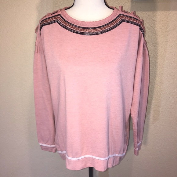 Annabelle Dusty Rose Embroidered Shoulder Cutout Blouse oversized Size Small - Picture 5 of 16